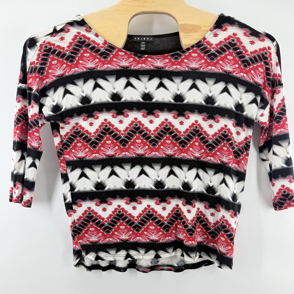 Tribal Shirt Womens Medium Red Black White Aztec Print Rayon Stretch Canada